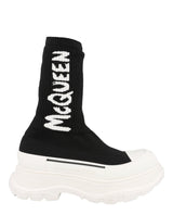 Alexander McQueen Ribbed Tread Slick Boots Black White Footwear - Tophatter Daily Deals