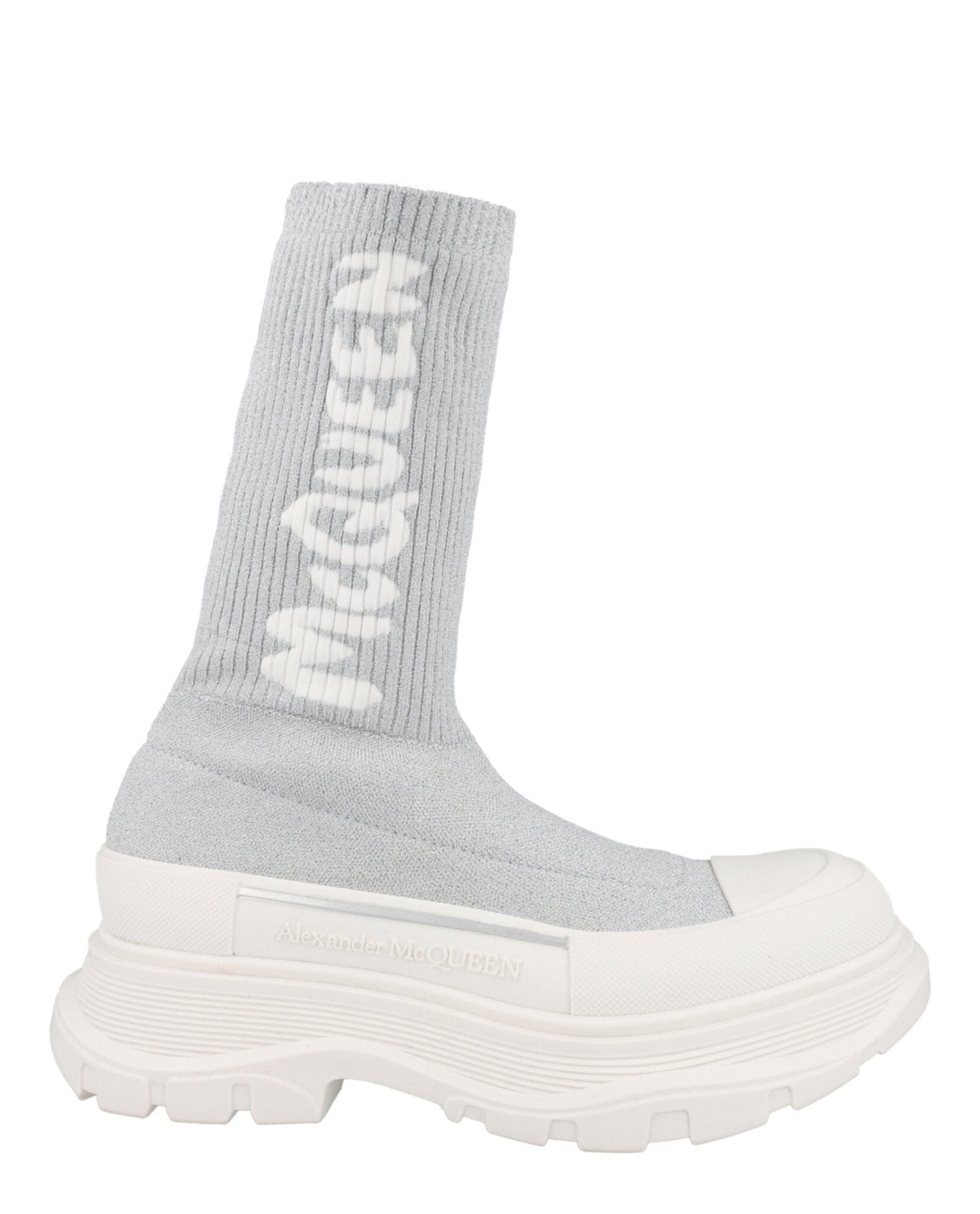 Alexander McQueen Ribbed Tread Slick Boots Silver White Footwear - Tophatter Daily Deals