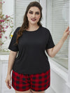 Plus Size Round Neck Tee Shirt and Plaid Shorts Lounge Set Black Red Loungewear Sets - Tophatter Daily Deals