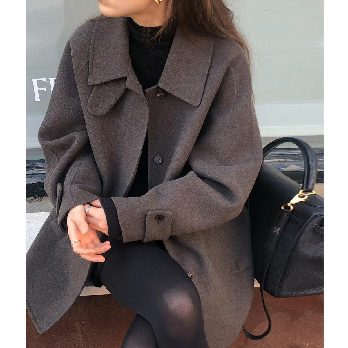 Warm Classic Women Wool Coat - Midlength A Line For Winter 3D Changing Face Moving Picture Frame - Tophatter Daily Deals