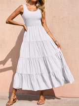 Tiered Smocked Wide Strap Dress Casual Dresses - Tophatter Daily Deals