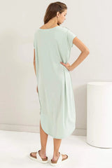 HYFVE Short Sleeve High-Low Slit Midi Dress Casual Dresses - Tophatter Daily Deals