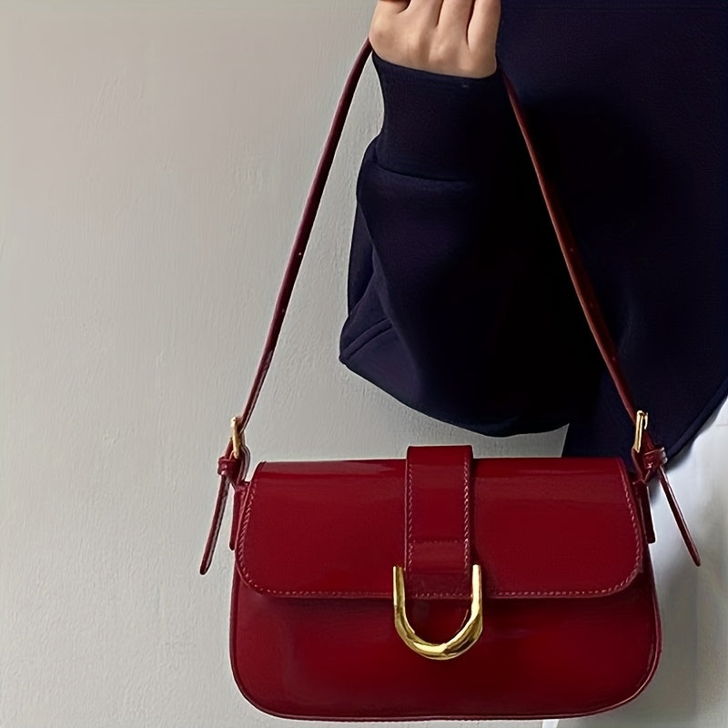 Patent Baguette Shoulder Bag with Gold D-Ring, 9.25 Inch Handbags & Wallets - Tophatter Daily Deals