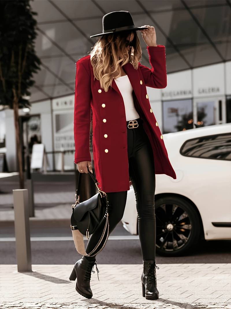 Fitted Women’s Wool Coat - Double Breasted, Insulated Red - Tophatter Daily Deals