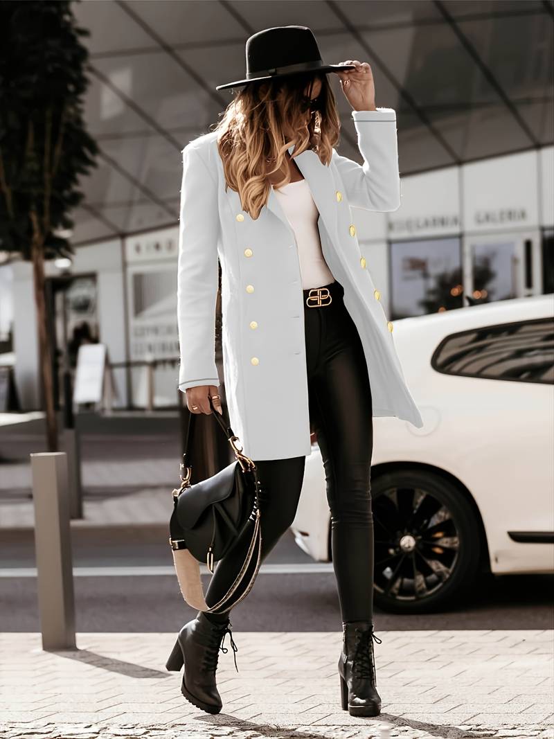 Fitted Women’s Wool Coat - Double Breasted, Insulated White - Tophatter Daily Deals