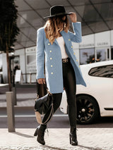 Fitted Women’s Wool Coat - Double Breasted, Insulated Blue - Tophatter Daily Deals