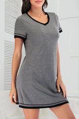 Contrast Trim Short Sleeve Lounge Dress Heather Gray Sleep Dresses - Tophatter Daily Deals