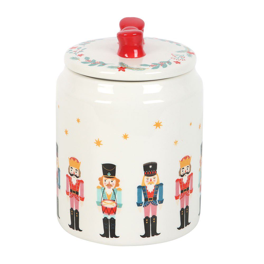 Ceramic Nutcracker Christmas Jar with Red Bow Lid | Festive Biscuit Barrel 15cm Jar - Tophatter Daily Deals