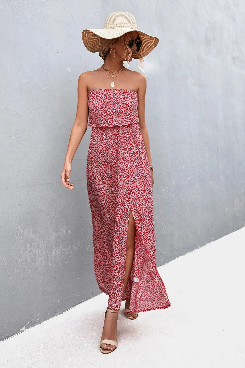 Strapless Split Maxi Dress Casual Dresses - Tophatter Daily Deals