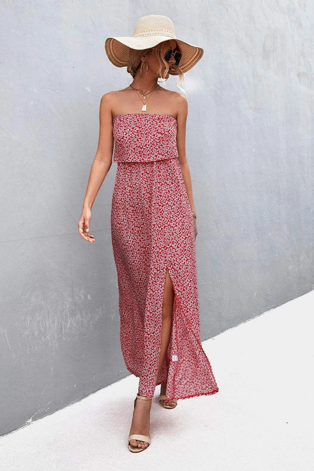 Strapless Split Maxi Dress Casual Dresses - Tophatter Daily Deals