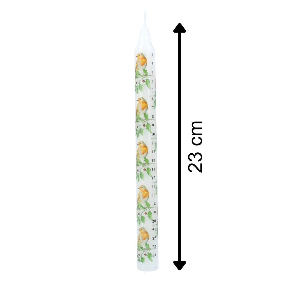 Robin & Holly Advent Countdown Candle | Numbered Christmas Candle Calendar 23cm Advent Candle - Tophatter Daily Deals