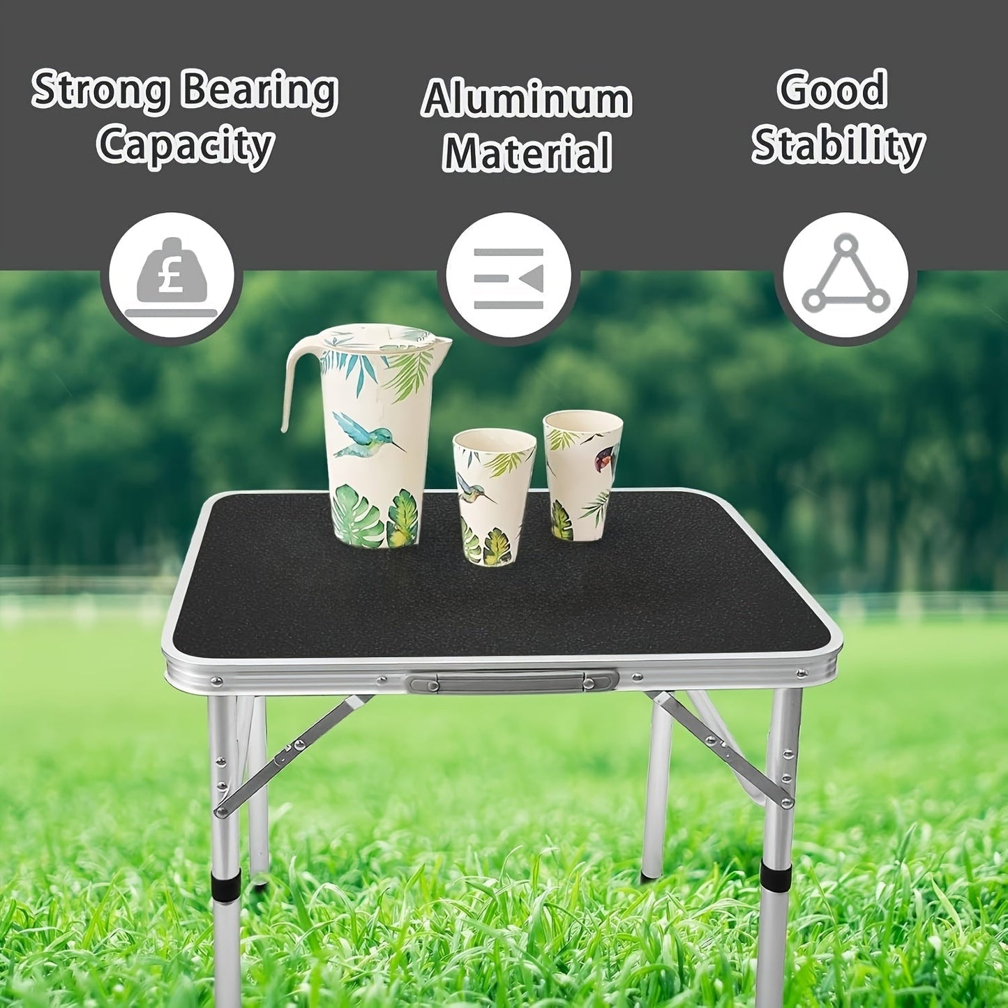 Adjustable Height Folding Table Portable Black Folding Tables - Tophatter Daily Deals
