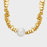 Pearl Geometric Bead Necklace Gold One Size Necklaces - Tophatter Daily Deals