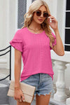 Eyelet Round Neck Petal Sleeve T-Shirt Hot Pink Women's T-Shirts - Tophatter Daily Deals