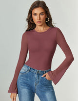 Bell Long Sleeve Bodysuits Mesh Leotard Tops Purple Red Shaperwear-bodysuit - Tophatter Daily Deals