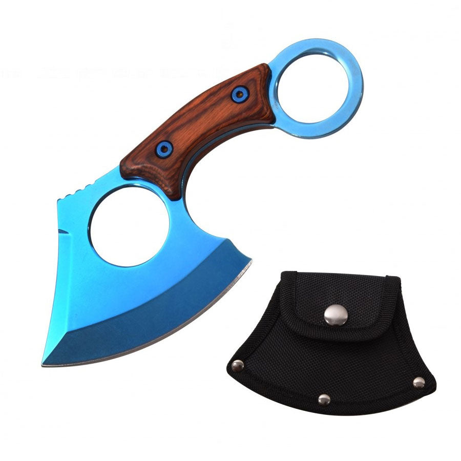 Blue Titanium Straight Edge Fixed Blade Cleaver Axe Hunting knife Karambit Collectible Weapons - Tophatter Daily Deals