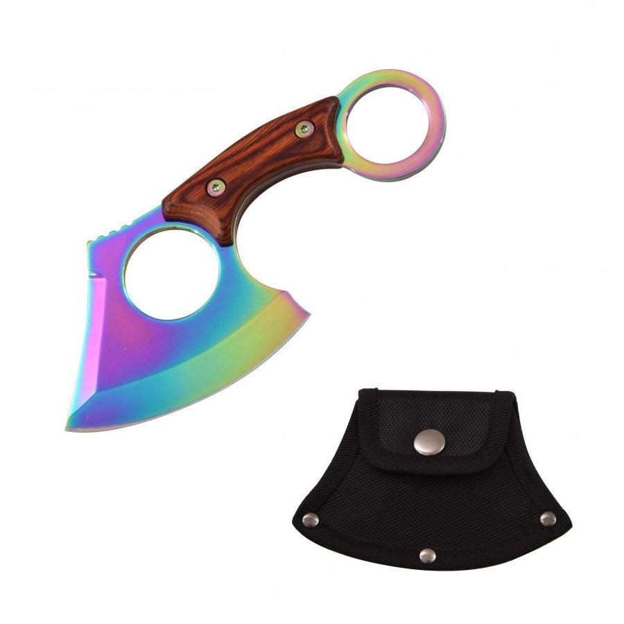 Rainbow Titanium Straight Edge Fixed Blade Cleaver Axe Hunting knife Karambit - TOPHATTER'S ARMORY DEALS Collectible Weapons - Tophatter Daily Deals
