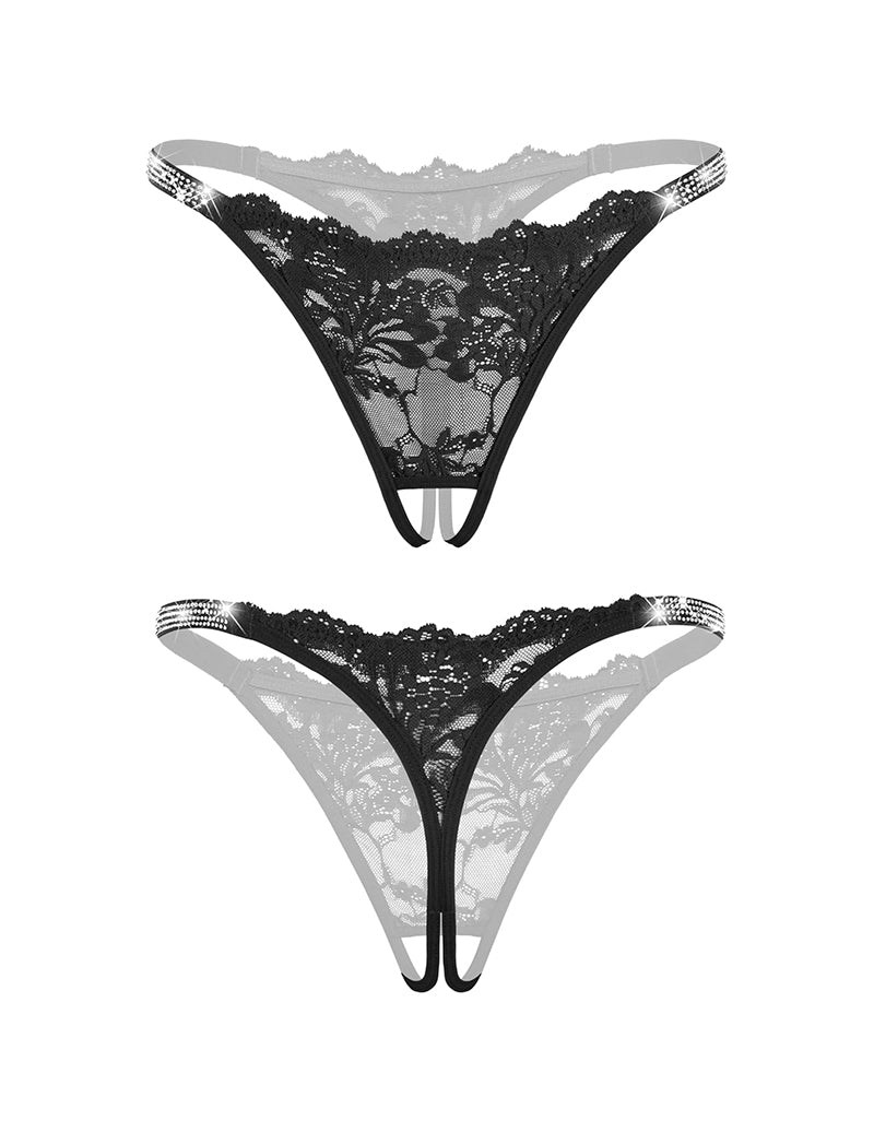 Floral Lace Briefs Rhinestones Strap Panties Lingeries-panties - Tophatter Daily Deals