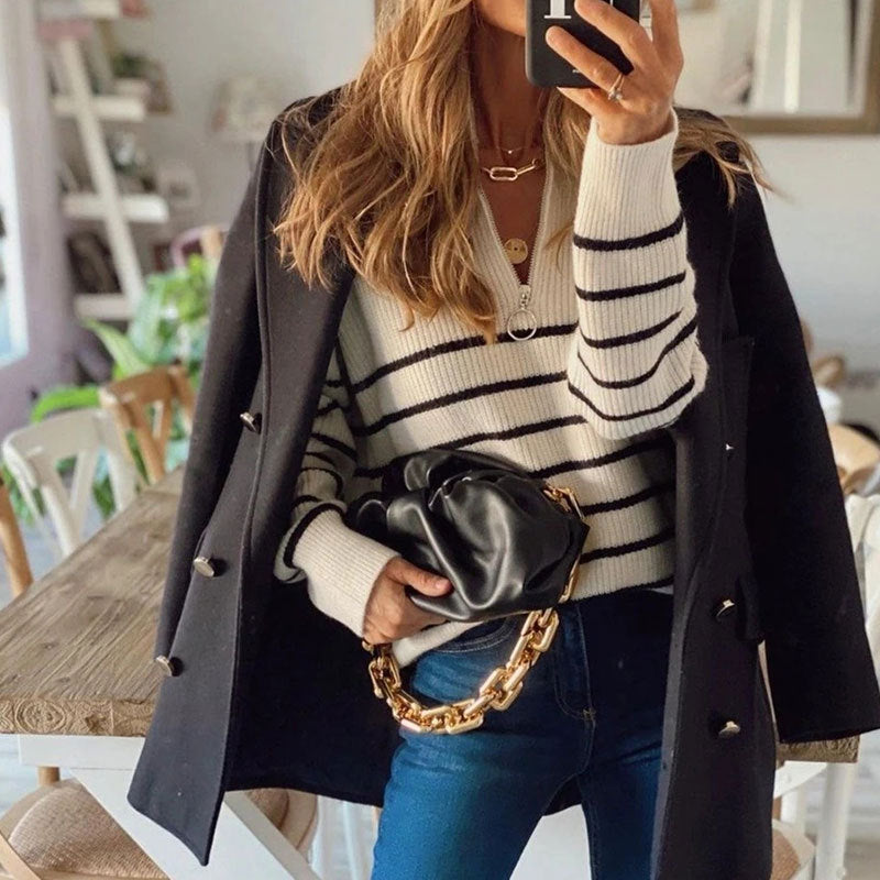 Soft Cozy Women’s Knit Pullover - Oversized Half Zip, Velvet 3D Changing Face Moving Picture Frame - Tophatter Daily Deals