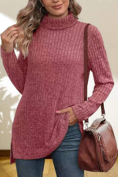 Turtleneck High Low Top Cerise Blouses - Tophatter Daily Deals