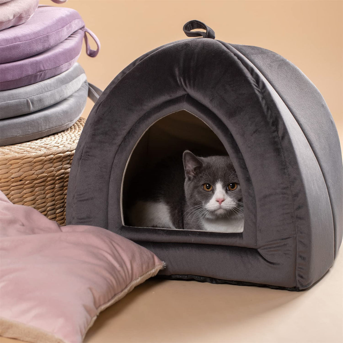 Kasentex Cat Bed, Lovely Tent with Removable Washable Pillow Cushion Black Pet Beds - Tophatter Daily Deals