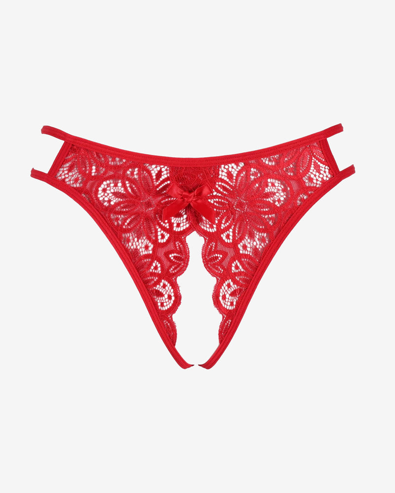 Floral Lace Briefs with Cute Bow Red Lingeries-panties - Tophatter Daily Deals