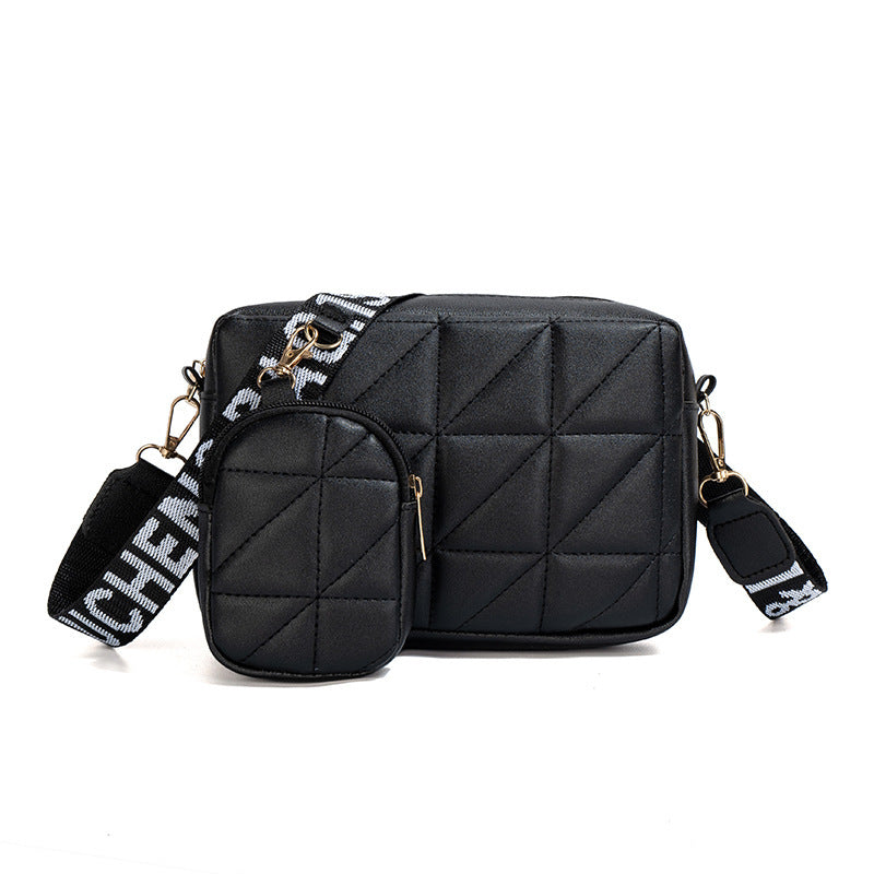 2Pcs Rhombus Shoulder Bag With Wallet Letter Print Wide Shoulder Strap Small Square Bag Large Capacity Cell Phone Crossbody Bags Black 4 - Tophatter Daily Deals