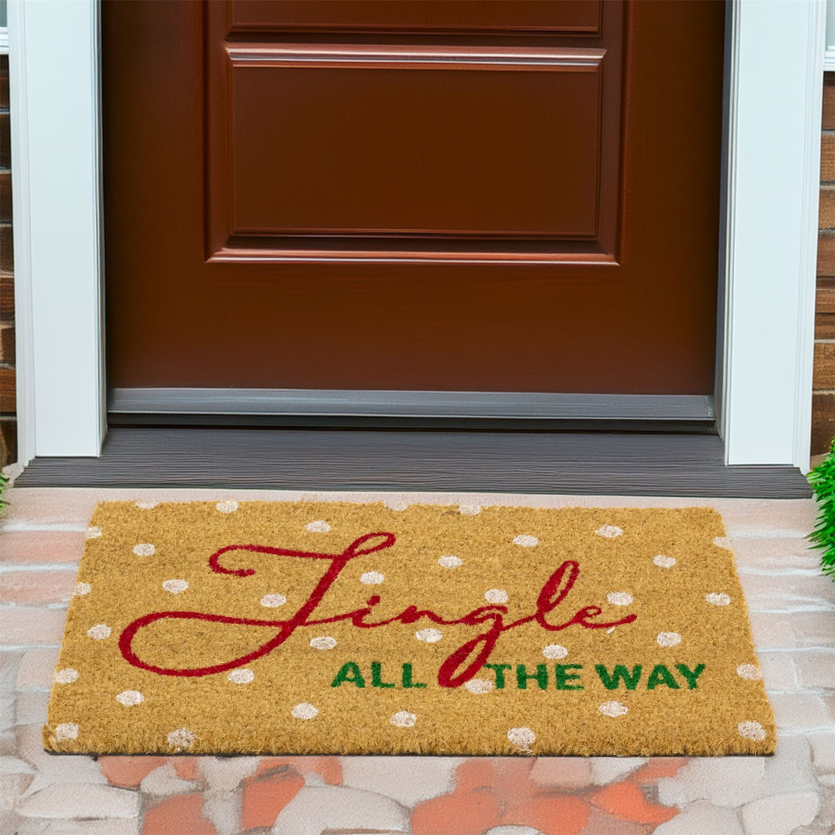 Jingle All The Way Christmas Doormat | Festive Coir Welcome Door Mat - 59x39cm Doormat - Tophatter Daily Deals