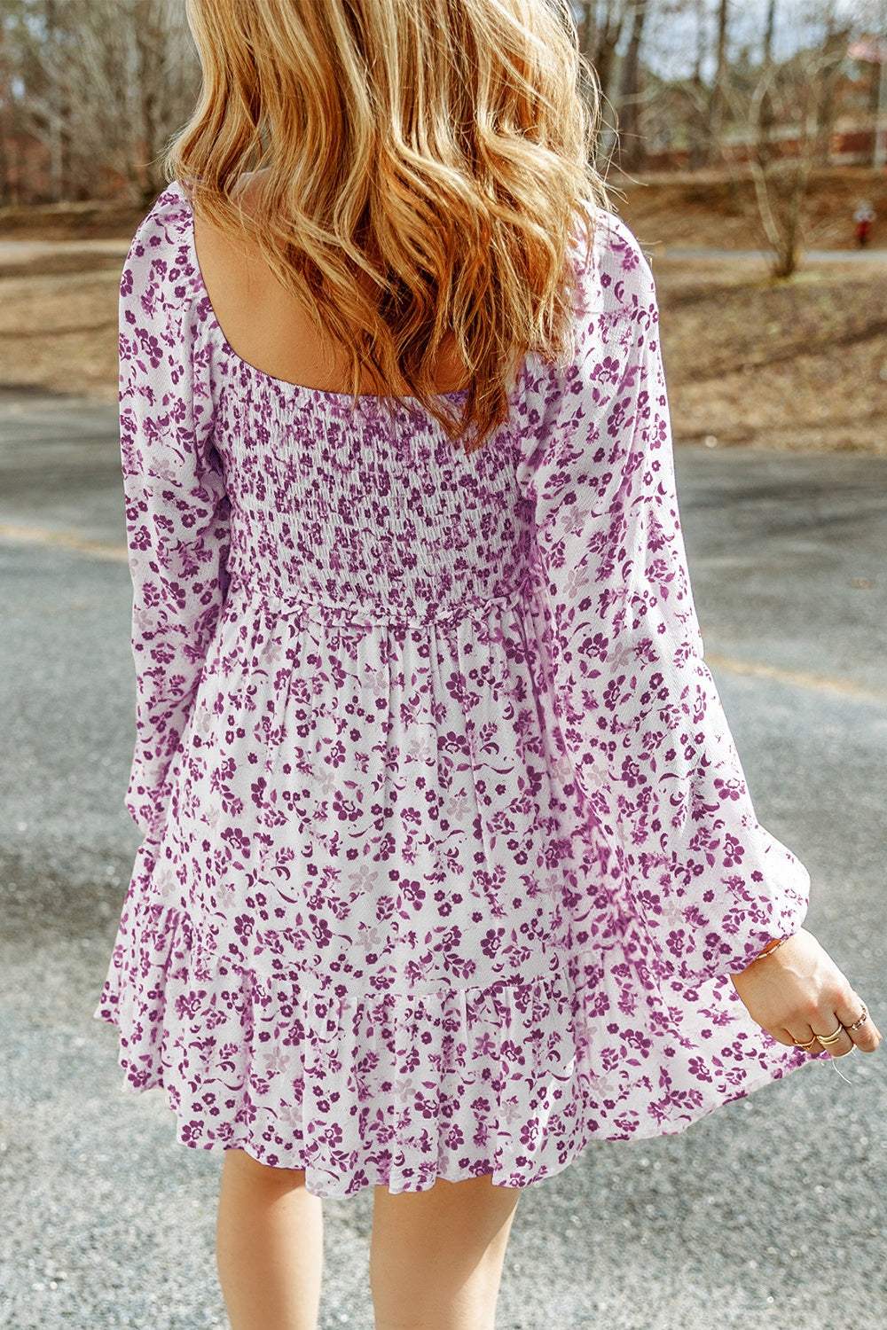 Smocked Floral Square Neck Balloon Sleeve Dress Casual Dresses - Tophatter Daily Deals