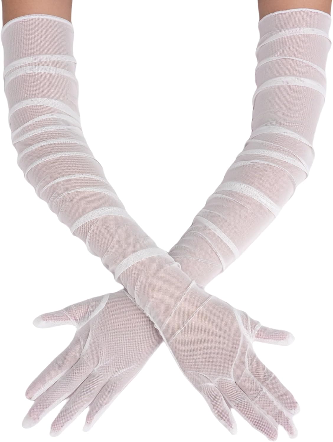 1920s Long Sheer Gloves Tulle Mesh Gloves White One Size Accessories - Tophatter Daily Deals