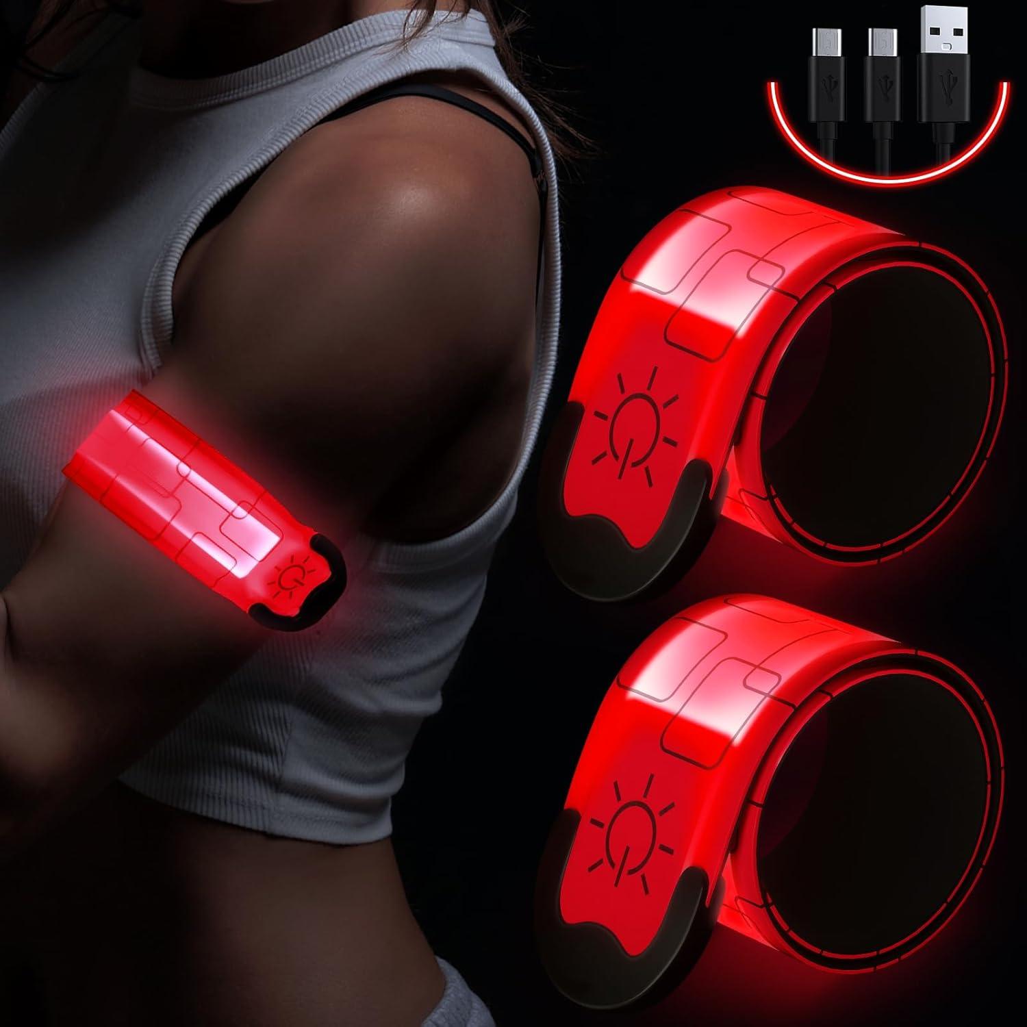 Led Armbands for Runners - 2pcs Armband Lights for Running USB Rechargeable Red Sports & Outdoor - Tophatter Daily Deals