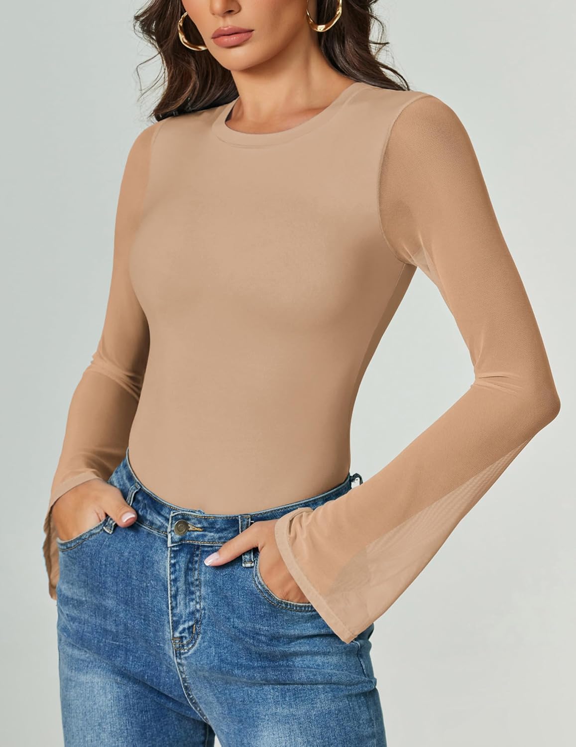 Bell Long Sleeve Bodysuits Mesh Leotard Tops Shaperwear-bodysuit - Tophatter Daily Deals