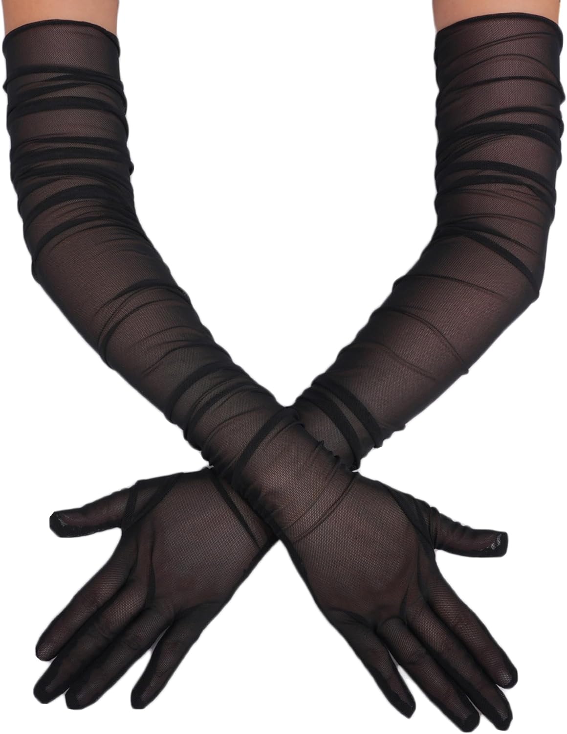 1920s Long Sheer Gloves Tulle Mesh Gloves Black One Size Accessories - Tophatter Daily Deals