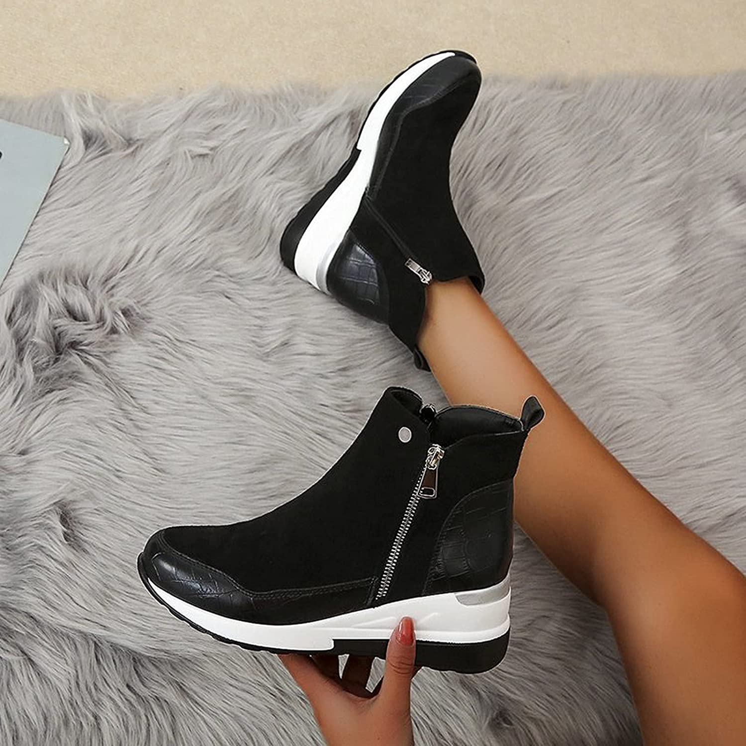 Waterproof Cozy Women’s Ankle Boots - Wedge Suede Heel - Tophatter Daily Deals