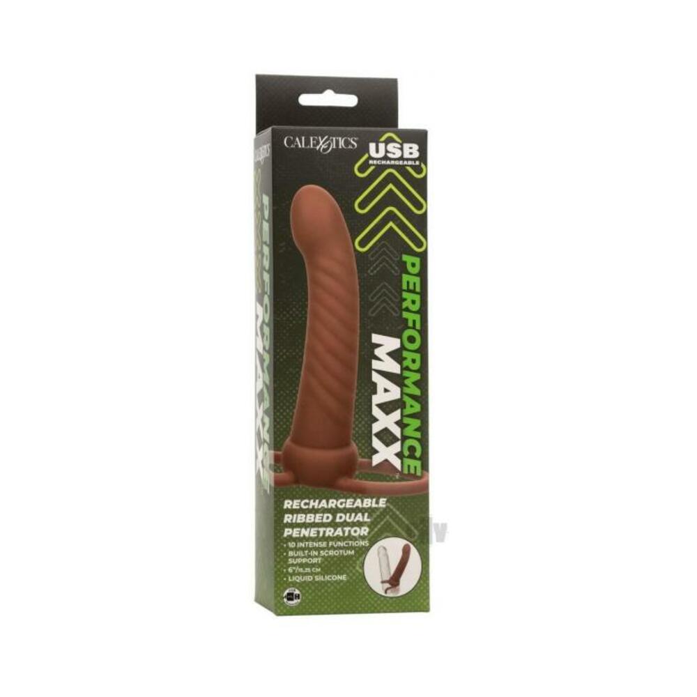 Performance Maxx Ribbed Dual Penetrator Brown - Tophatter Daily Deals