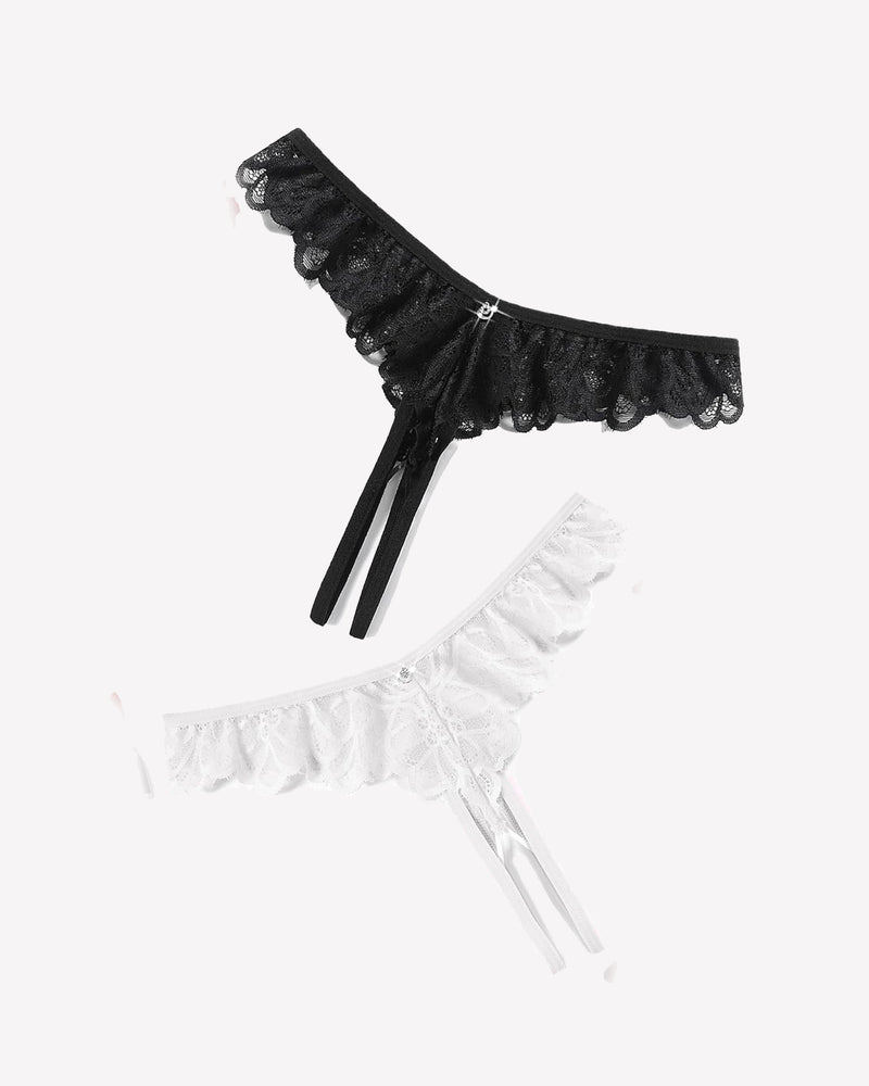 Lace Panties Criss Corss Thong Briefs 1black White Lingeries-panties - Tophatter Daily Deals