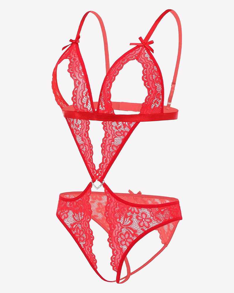 Lace Deep V Teddy Bodysuit Lingeries-Bodysuits - Tophatter Daily Deals