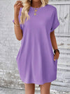 Pocketed Round Neck Short Sleeve Dress Lavender Casual Dresses - Tophatter Daily Deals