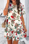 Printed Tiered Round Neck Mini Dress Casual Dresses - Tophatter Daily Deals