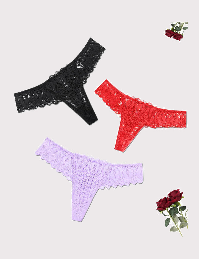 Lace Thongs Cross Back Underwear Black+red+light Purple Lingeries-panties - Tophatter Daily Deals