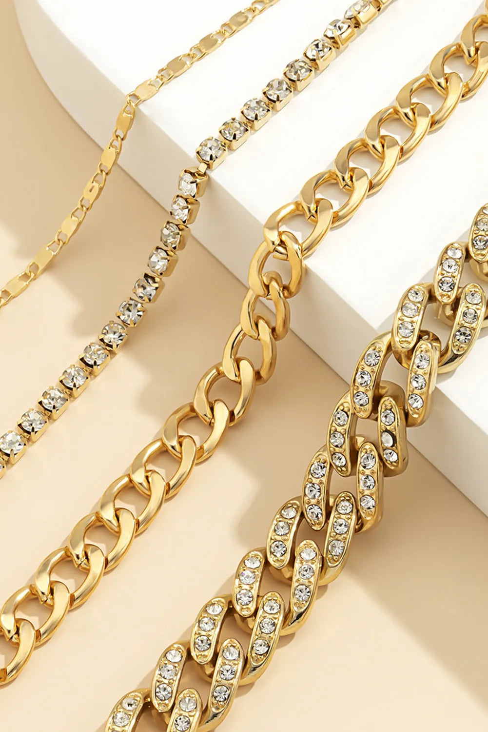 Gold 4pcs Rhinestone Decor Adjustable Chain Bracelet Set Bracelets - Tophatter Daily Deals