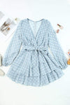 Tied Layered Polka Dot Balloon Sleeve Dress Casual Dresses - Tophatter Daily Deals