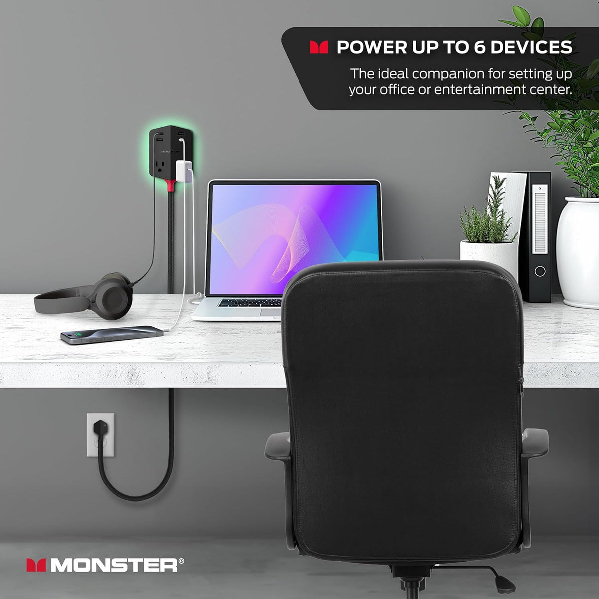 Monster Power Shield: Magnetic Wall Extender with 2 AC, 3 USB-A, 1 USB-C Computer Accessories - Tophatter Daily Deals