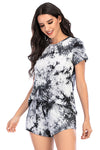 Tie-Dye Round Neck Short Sleeve Top and Shorts Lounge Set - Tophatter Deals