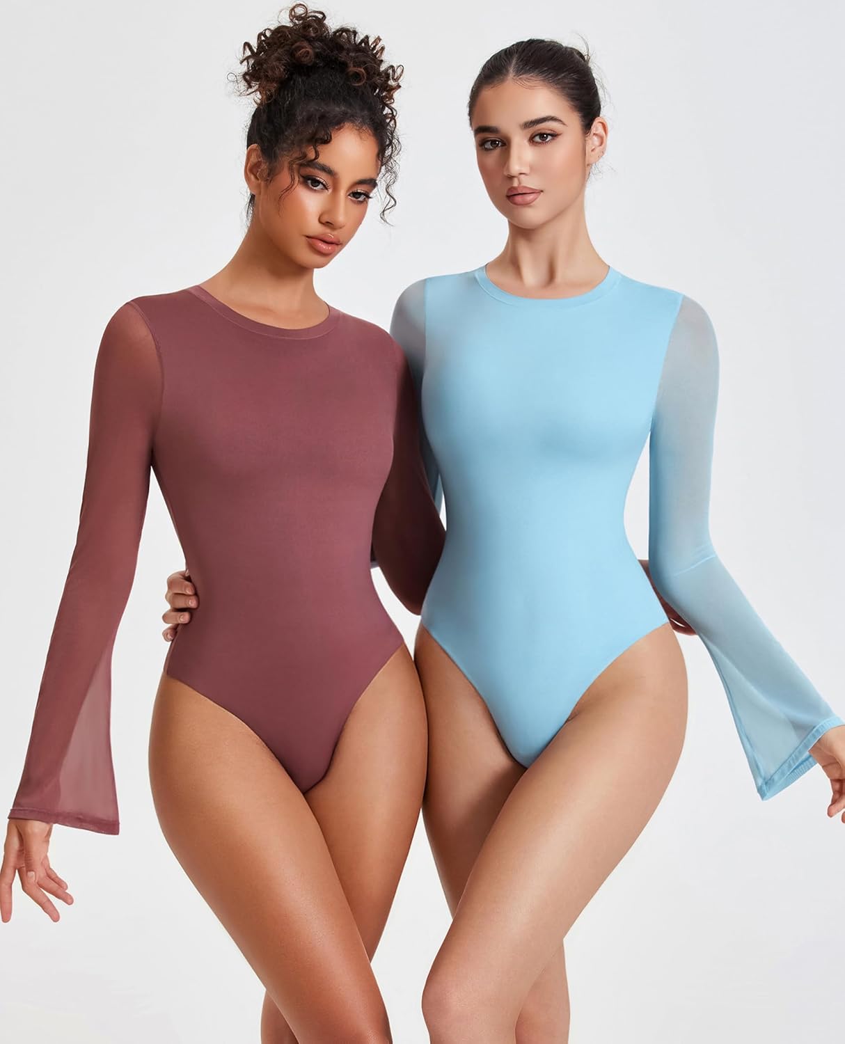 Bell Long Sleeve Bodysuits Mesh Leotard Tops Shaperwear-bodysuit - Tophatter Daily Deals