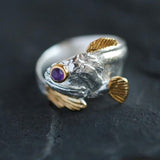 Alloy Two-color Goldfish Ring Opening Adjustable Animal Ring Jewelry Twotone silver adjustable 0 - Tophatter Daily Deals