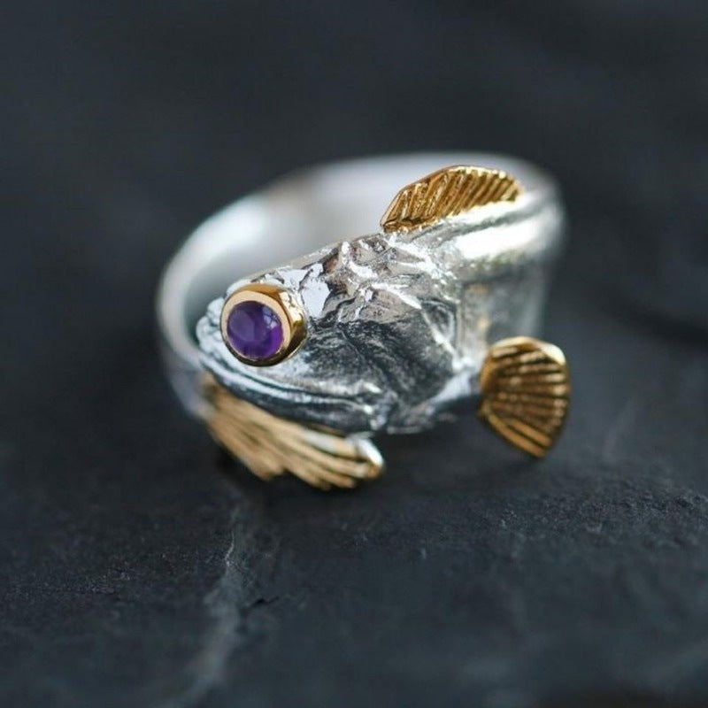 Alloy Two-color Goldfish Ring Opening Adjustable Animal Ring Jewelry Twotone silver adjustable 0 - Tophatter Daily Deals