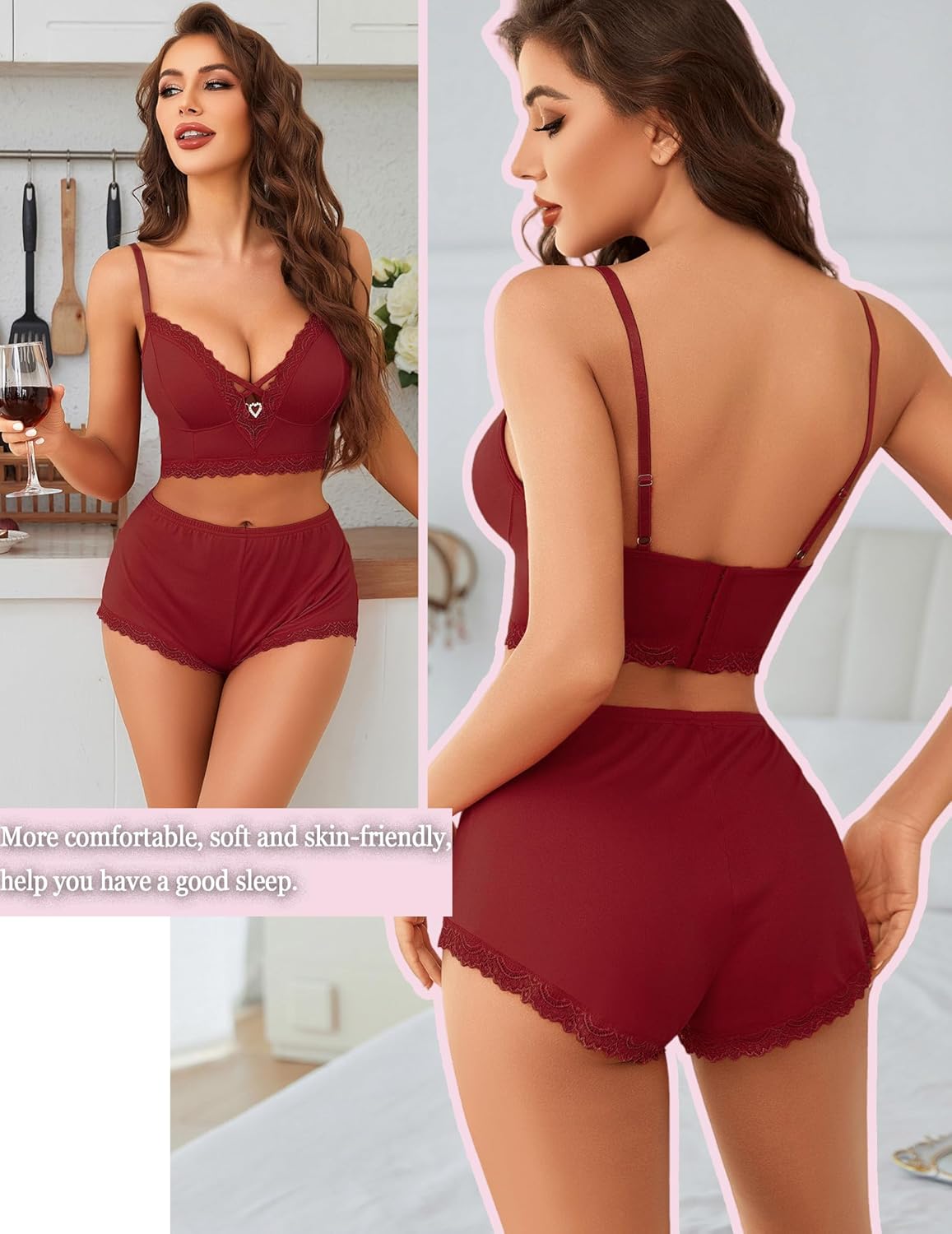 Pajama Sets Shorts Lace Trim Cami Pj Set Sleepwears-Pajamas Sets - Tophatter Daily Deals