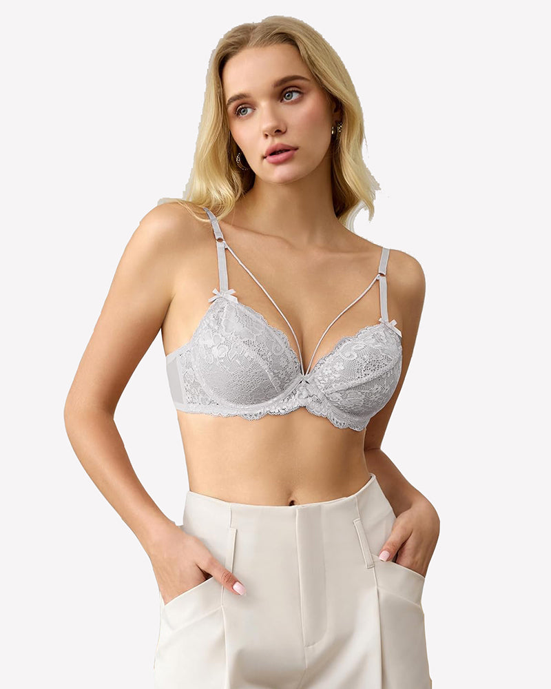 Lace Unlined Strappy Bras Light Grey Lingerie Sets-Bras - Tophatter Daily Deals