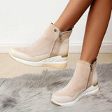 Waterproof Cozy Women’s Ankle Boots - Wedge Suede Heel Beige - Tophatter Daily Deals